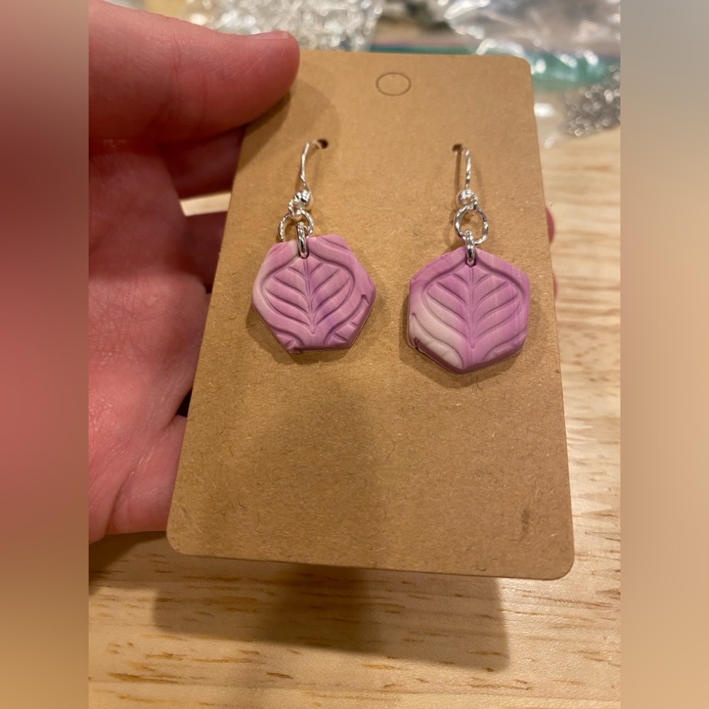 3/$10 Pink Hexagon Polymer Clay Earrings - Picture 6 of 7